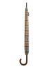 Barbour Mixed Tartan Full Length Umbrella with wooden handle and hook.