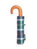 Barbour Tartan Mini Umbrella, green and blue plaid pattern, orange handle, compact size.