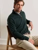 Peter Millar Autumn Crest Suede Trim Quarter Zip Sweater in dark green color, made with suede.