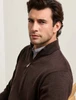 Peter Millar Autumn Crest Suede Trim Quarter Zip Sweater in dark brown, classic fit, suede trim.