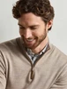 Peter Millar Autumn Crest Suede Trim Quarter Zip Sweater in beige, made from Merino wool.