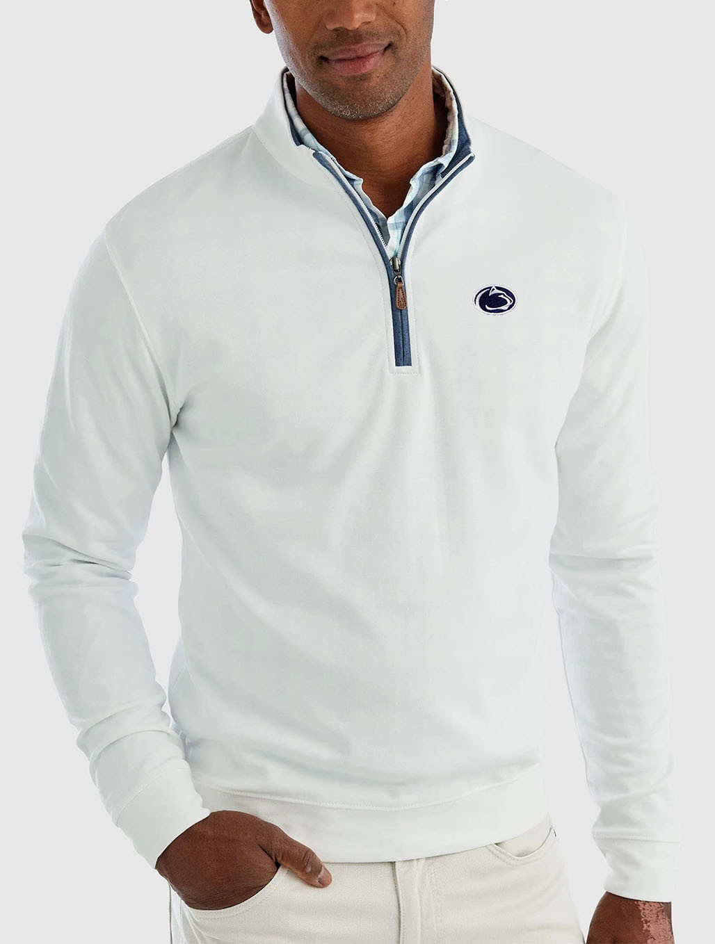 Pull 1/4 Zippé Johnnie-O Homme XL – Bleu Lac, Performance Préppy