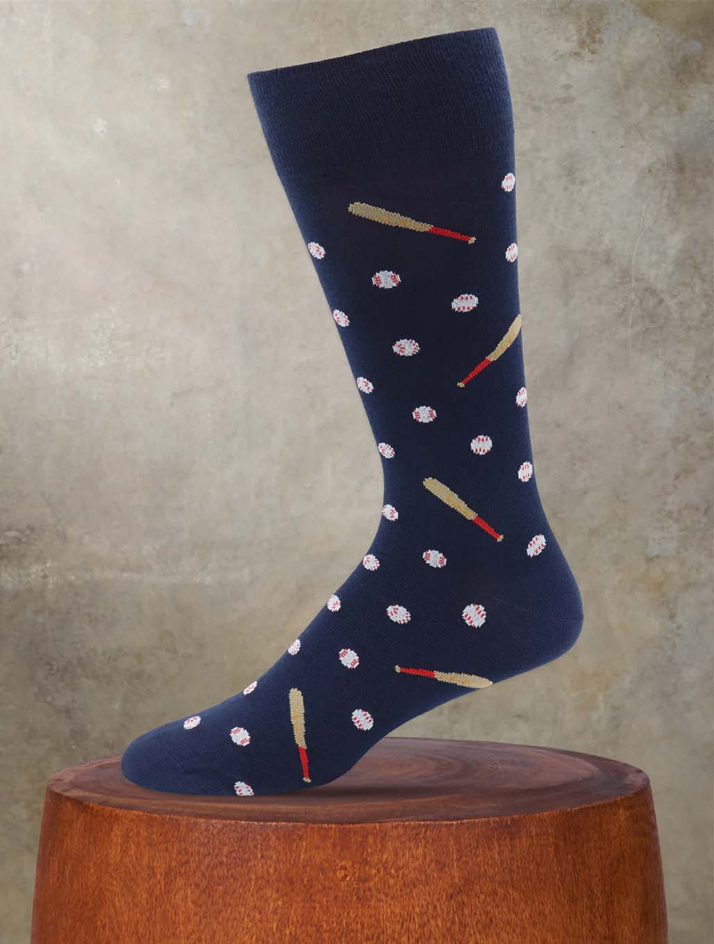 Mens Baseball and Baseball Bat Navy Socks