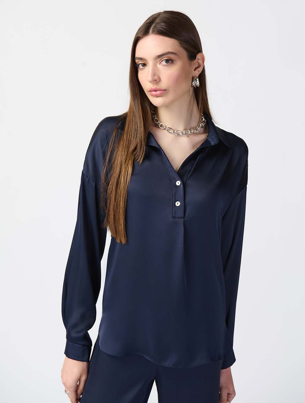 Joseph Ribkoff Long Sleeve Satin Shirt Navy 241242