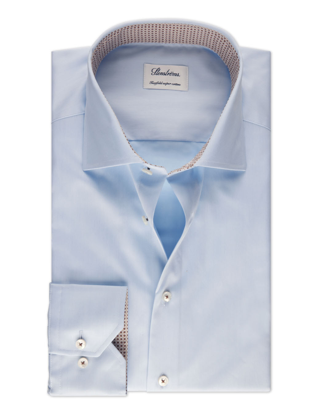 Fitted Solid Shirt with Tan Geometric Trim Stenstroms