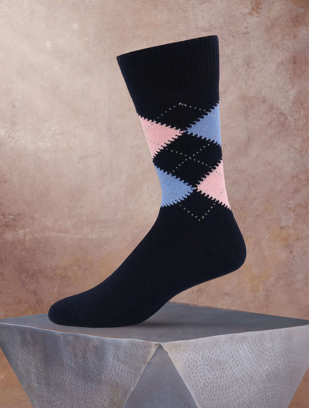 Pink and Blue Cotton Argyle Sock Made in Italy Harpers
