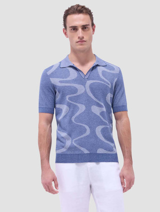 Swirl Pattern Short Sleeve Johnny Collar Sweater | Bugatchi