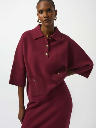 Boxy Knit Polo Sweater | Joseph Ribkoff