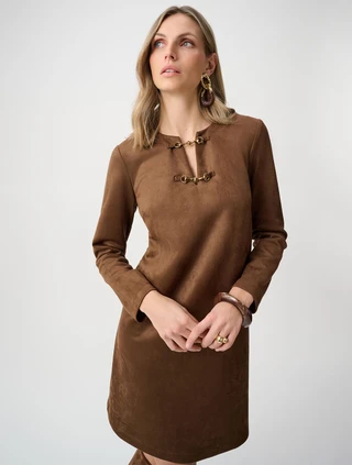 Scuba Suede Notched Neck Dress | Joseph Ribkoff