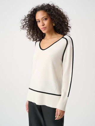 Cashmere & Wool Contrast Trim Sweater | Joseph Ribkoff