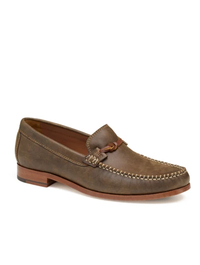 Brown leather Johnston & Murphy Baldwin Leather Bit Loafer with stitched detailing and cushioned footbed.