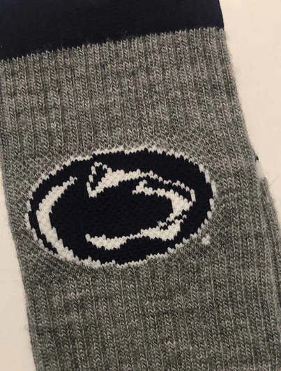 Penn State Hiker Socks in gray with black logo, Twin City Knitting Co. brand socks.