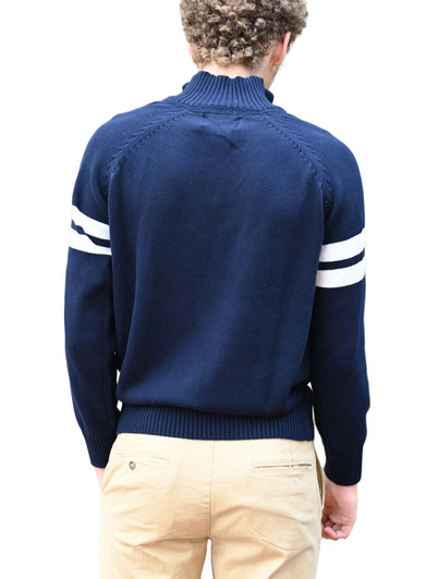 Bruzer Penn State Quarter Zip Sweater in navy blue with white stripes and logo.