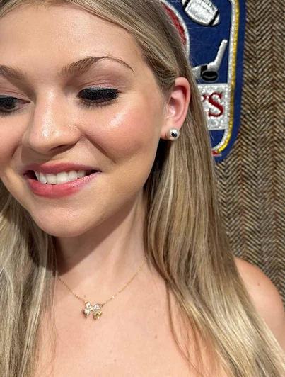 Penn State Pearl Stud Earrings by Seasons Jewelry, 10mm round faux pearl with Penn State logo.