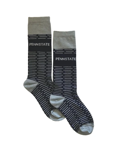 Penn State Dean's List dress socks, Twin City Knitting, black and gray stripes, adult size.