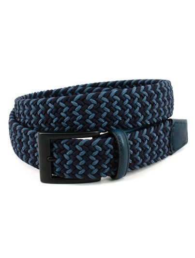 Navy Italian Braided Stretch Elastic Belt Torino