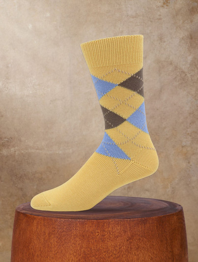 Yellow and Blue Cotton Argyle Sock Made in Italy Harpers