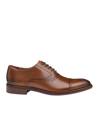 Conard 2.0 Tan Cap Toe Shoe, Johnston & Murphy, brown leather dress shoe, classic cap-toe design.