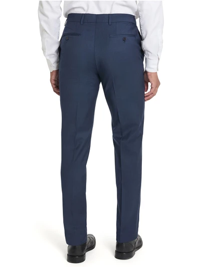 Tallia Solid Blue Twill Pant, navy blue color, classic fit, wool blend fabric, men's formal wear.