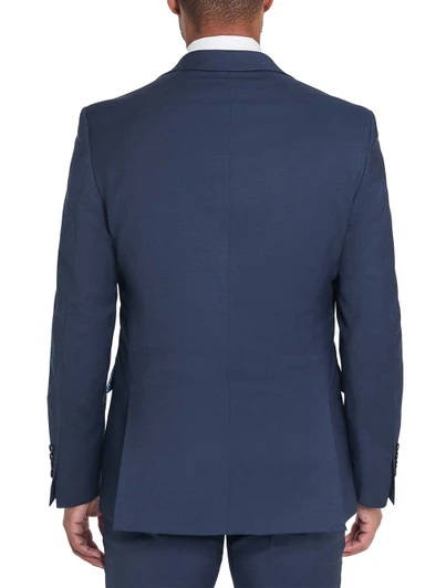 Solid Blue Twill Coat from Tallia, a classic notch lapel style in a wool blend fabric.