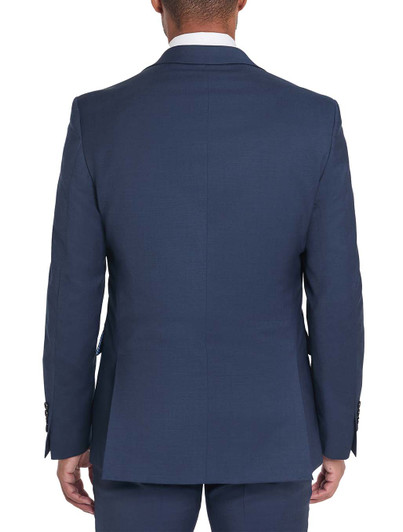 Tallia Solid Blue Twill Coat, dark blue, back view, formal wear for men, notched lapel detail.