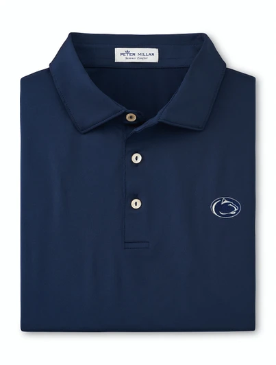 Penn State Classic Fit Jersey Polo in navy blue by Peter Millar with embroidered logo.