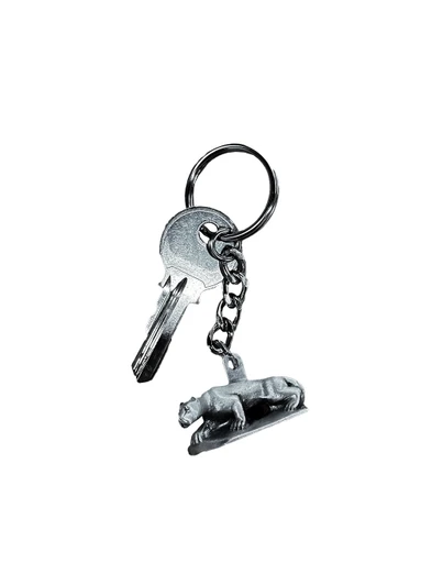Pewter Lion Shrine Key Chain by Jardine, silver keyring, miniature Lion Shrine, pewter finish.