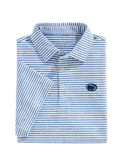 Vineyard Vines Penn State Winstead Stripe Polo, blue and white stripes, embroidered Nittany Lions logo.
