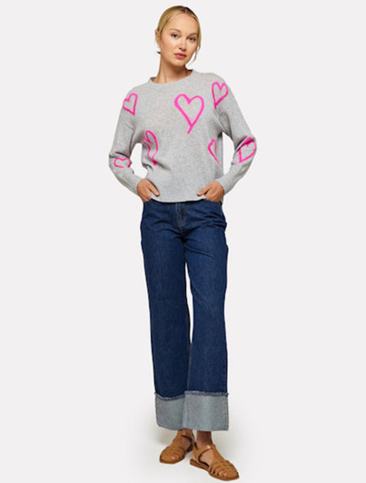 Womens Cashmere Sweater with Pink Hearts Womens Cashmere Sweater with Pink Hearts
