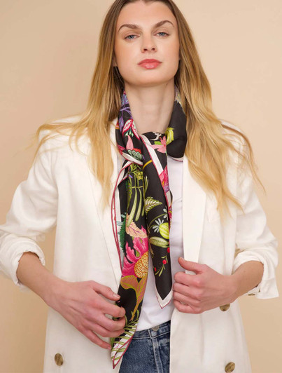 Oasis Floral Print Silk Scarf Black EchoDesign