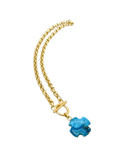 Turquoise Aqua Terra Jasper Cross on Matte Gold Rolo Chain by Deborah Grivas Designs necklace.