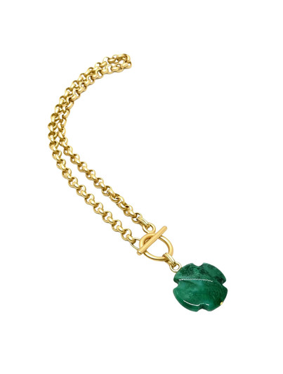Green Aqua Terra Jasper Cross on Matte Gold Rolo Chain | Deborah Grivas Designs
