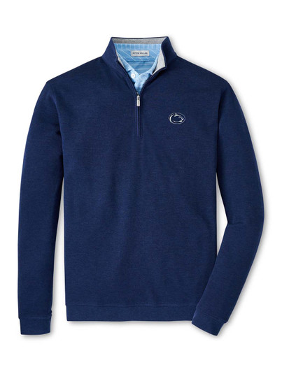 Penn State Quarter Zip in Navy, Peter Millar quarter-zip pullover with embroidered Nittany Lions logo.