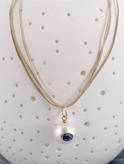 Womens Faux Pearl and Gold Penn State Necklace