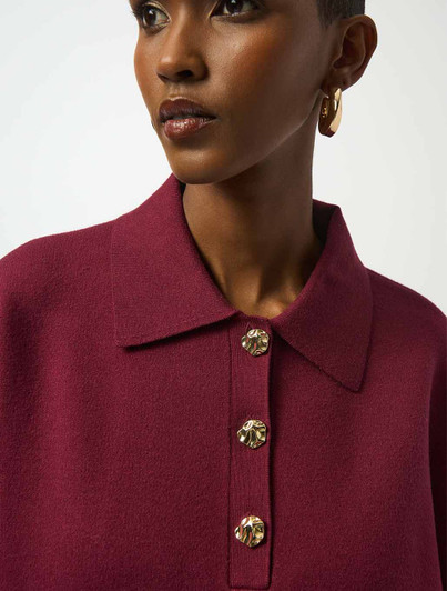 Womens Polo Collar Sweater with Gold Buttons