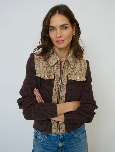 Womens Zip Up Tweed Sweater Jacket