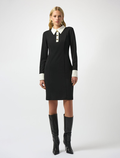 Womens Black and White Shirt Collar Dress Joseph Ribkoff