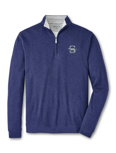 Penn State Vault Lion Logo Quarter Zip by Peter Millar, blue, quarter-zip pullover sweater.