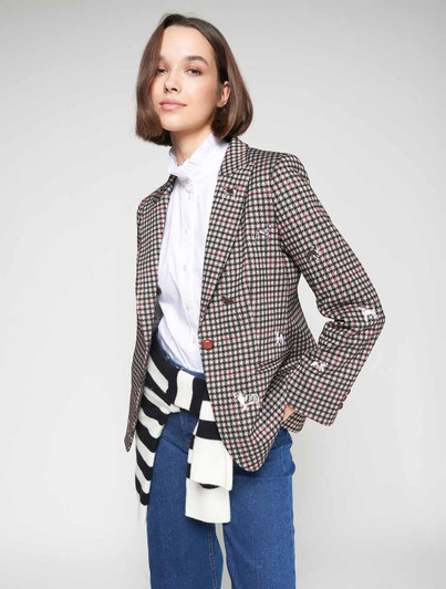 Houndstooth Dog Embroidery Blazer Vilagallo