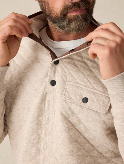 Mens Faherty Brand Quilted Quarter Zip Oatmeal Melange
