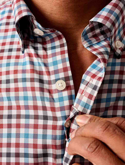 Mens Johnnie-O Red and Blue Check Performance Shirt