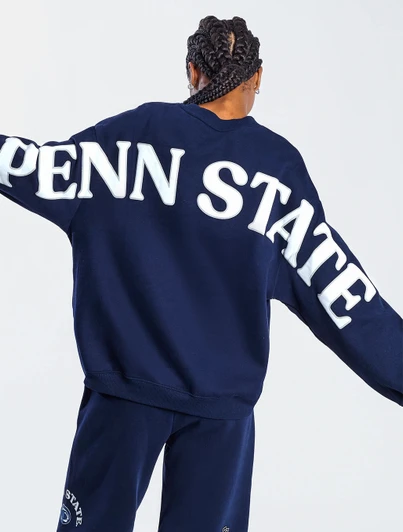 Penn State Oversized Crew Neck in navy blue by Hype and Vice with white lettering.