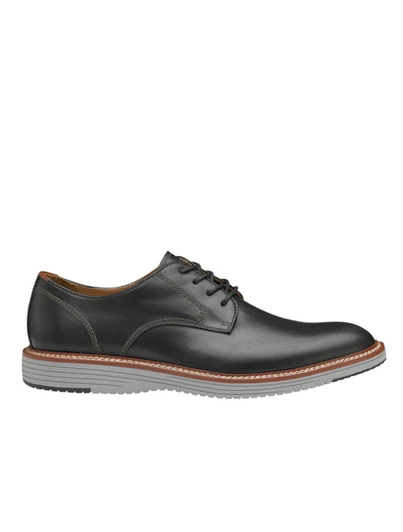 Upton Black Full Grain Plain Toe Shoe by Johnston & Murphy, black leather shoe with laces.
