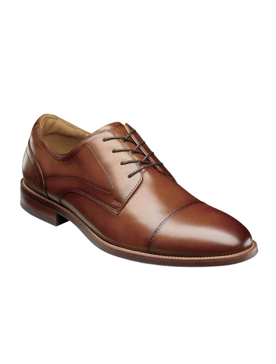 Florsheim Rucci Cognac Cap Toe Oxford Shoe, brown leather oxford dress shoe with cap toe.