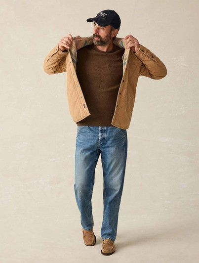 Mens Brown Heather Crew Neck Sweater Faherty Brand