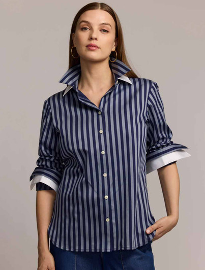 Margot Striped Long Sleeve Cotton Blouse Hinson Wu