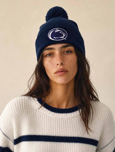 Womens Penn State Blue Pom Winter Hat