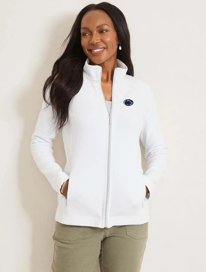 Tommy Bahama Penn State New Aruba Full Zip sweatshirt, white color, women's size, full-zip style.