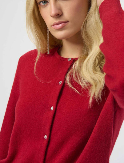 Joseph Ribkoff Red Cashmere Cardigan with Rhinestone Buttons