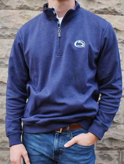 Penn State Navy Melange Quarter Zip from Horn Legend, blue quarter zip with logo.